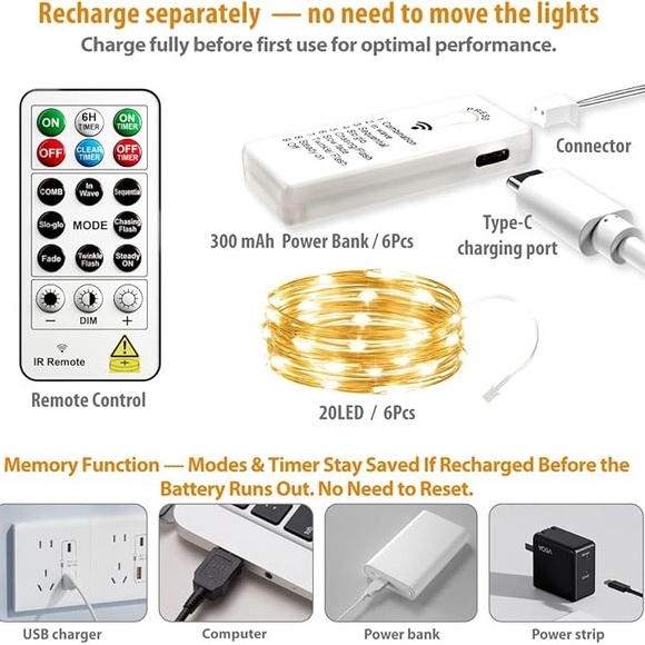 LED String Lights with Remote Control, 6 Pack - Picture 6 of 9